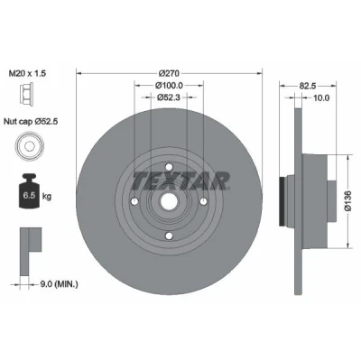Imagen de TEXTAR PRO 92154503 Disco de freno 270 10 04/04 100 macizo revestido con anillo sensor magnético incorporado, cojinete rueda