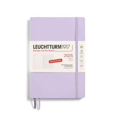 Imagen de LEUCHTTURM1917 370507 Agenda semanal y cuaderno 2025, tamaño mediano A5, tapa blanda, planificador de 12 meses, 80 g, a rayas, color morado