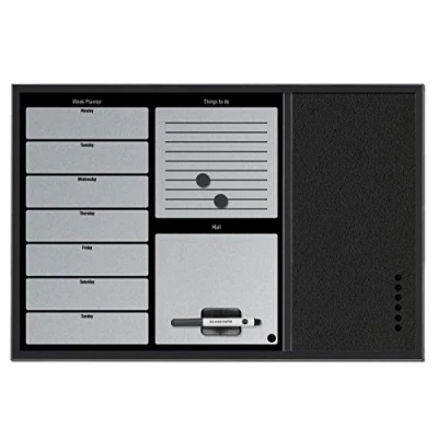 Imagen de Bi Office Organizador Semanal Combinado, 60 x 40 cm, Pizarra de Planificación Magnetica Plateada y Tablón Anúncios Fieltro Negro con Marco MDF