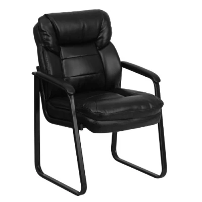 Imagen de Flash Furniture Butaca ejecutiva de recepción, apoyo lumbar y base metálica delgada, LeatherSoft negro, 1 unidad