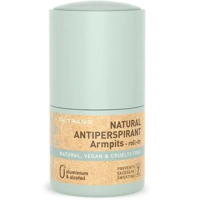 Imagen de Axitrans Desodorante Natural Hombre y Mujer 50 ml Roll On Antitranspirante Protección Duradera Contra el Sudor olor Hasta 7 Días Sin Aluminio, Vegano, para Fuerte