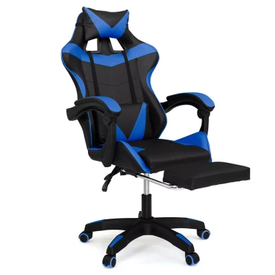 Imagen de IDMarket Alex Sillón de juego ajustable con reposapiés, cojín cabeza y Lumbar, color negro azul