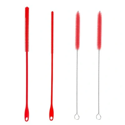 Imagen de 4 cepillos de limpieza para pajitas, limpiador paja, acero inoxidable, cepillo pajitas silicona, hierba, botellas