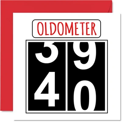 Imagen de Divertidas tarjetas de 40 cumpleaños para hombres y mujeres, Oldometer Tarjeta feliz papá, mamá, hermano, hermana, abuelo, niñera, tío tía, felicitación 145 mm x