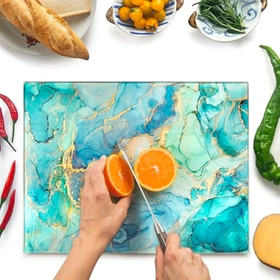 Imagen de Tabla de cortar cristal 40 x 30 cm: protector encimera para cocinas Duradero, higiénico resistente a los arañazos, al calor, fácil limpiar Turquesa