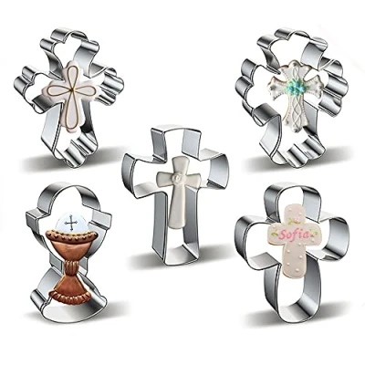 Imagen de Belons Juego de 5 moldes para galletas con forma cruz, Pascua, galletas, fondant, pasteles, decoración tartas, acero inoxidable