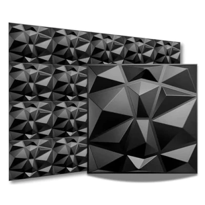 Imagen de paneles 3D de PVC, pared 12 unidades, para sala juegos, techo pared, aspecto 3D, diamante negro, placas
