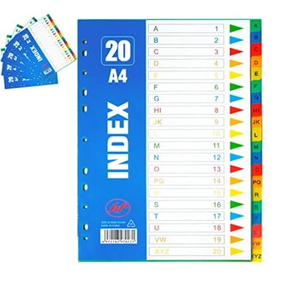 Imagen de AZKEEGREY Paquete de 5 separadores archivos plástico A4 a Z para archivadores palanca 21 partes, índice multiperforados la
