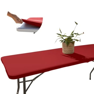 Imagen de Glop Mantel Elástico Ajustable Rectangular 182x76 cm, Antimanchas, Antiarrugas, Rojo, Resistente al Viento, Manteles de Tela Spandex, Ideal para Mesa Jardín, Camping, Exterior y Eventos