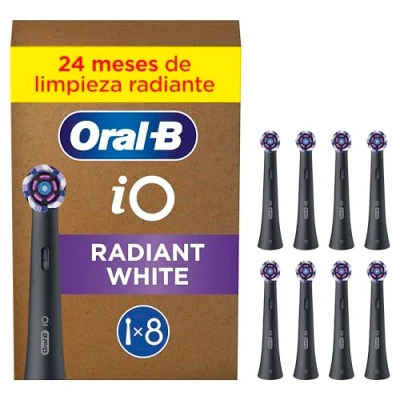 Imagen de Oral B Series iO Radiant White Cabezales De Recambio Originales, Pack 8 Recambios Negros Para Cepillos Dientes Eléctricos iO, Blanqueamiento Dental, Eliminación Manchas