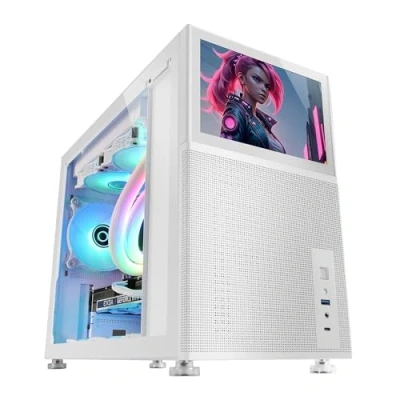 Imagen de Mars Gaming MC LCD, Caja PC Compacta Micro ATX, Pantalla LCD IPS 8&quot;, Rejilla Mesh Lateral, Superior y Frontal, Ventana Lateral Cristal Templado, Minitorre con Diseño de Panel Modular, Blanco