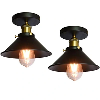 Imagen de iDEGU Juego de 2 lámparas techo industriales metal con diseño Edison lámpara vintage E27 iluminación decoración, 22 cm, negro (Negro)