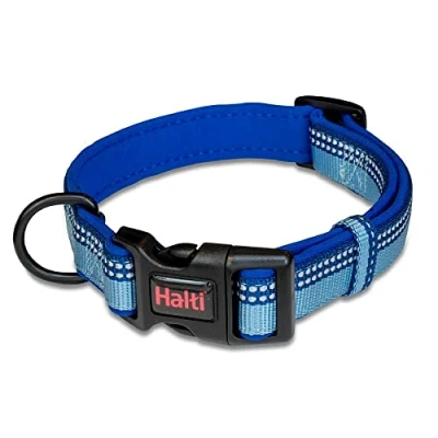 Imagen de Collar Cómodo para perros HALTI Banda ajustable con Forro de neopreno y Tejido Reflectante 3M. Nailon primera calidad. Ligero e Ideal Cachorros pequeños (Talla XS, Azul)