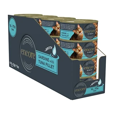 Imagen de Encore Premium Comida Húmeda para Gatos 100% Natural en Lata de Filete Sardina y Atún Paquete 16 latas 70 g