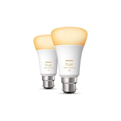 Imagen de Philips Hue Paquete de 2 bombillas LED inteligentes color blanco [Bayonet Cap B22] 1100 lúmenes (equivalente a 75 W) Funciona con Alexa, Asistente Google, Apple Homekit.