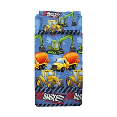 Imagen de hermet Juego de sábanas Individual para Dormitorio, una Plaza, Cama, sábana encimera, Bajera con Esquinas, Funda Almohada, 100% algodón, fantasía Excavadora, camión o Tractor