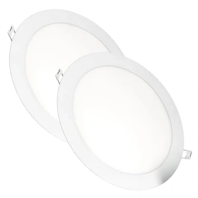 Imagen de Jandei Pack x 2 Downlights LED Empotrable Redondo, 18W, 1500 Lúmenes, Extraplano 13 mm, Orificio de Montaje Ø200 205 Blanco Cálido 3000K con Transformadores Incluidos