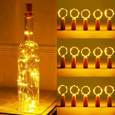 Imagen de ZQEJEFD 15 Piezas Luces de Botella,luz Corcho,Luces LED para Botellas Vino 2m 20 a Pilas Decorativas Alambre Plata Luz,luz Botella Romántico Boda,Halloween Navidad,Fiesta,Blanco Cálido