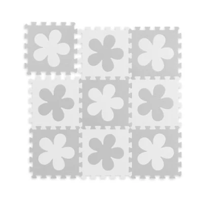 Imagen de Relaxdays Alfombra Puzle Flores, 9 Piezas, Suelo Goma Eva Bebés, Sin Sustancias Nocivas, 91,5 x cm, Blanco y Gris, Set de
