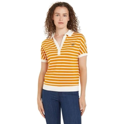 Imagen de Tommy Hilfiger Mujer Polo de Manga Corta Regular Fit, Naranja (Breton Ecru/Rich Ochre), M