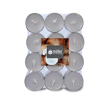 Imagen de Müller Velas aromáticas (24 unidades, en vaso de aluminio), diseño Coconut Island, coco