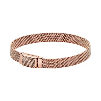 Imagen de Pandora Reflexions Pulsera con engaste pavé cierre largo chapada en oro rosa de 14 quilates circonitas cúbicas transparentes, 15