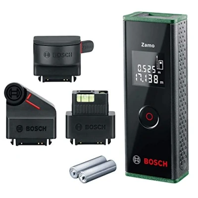 Imagen de Bosch Juego de medidor láser Zamo con 3 adaptadores, en Caja prémium (medición fácil y precisa hasta 20 m, 3.ª Gen.)