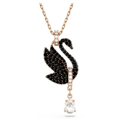 Imagen de Swarovski Colgante Swan, Cisne, Negro, Baño tono oro rosa