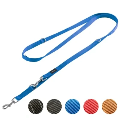 Imagen de Vitazoo Correa de Perro Ajustable a 4 Longitudes Doble para Perros Grandes adiestramiento Larga 3 M en Azul con Mosquetones Ángulo Rotativo