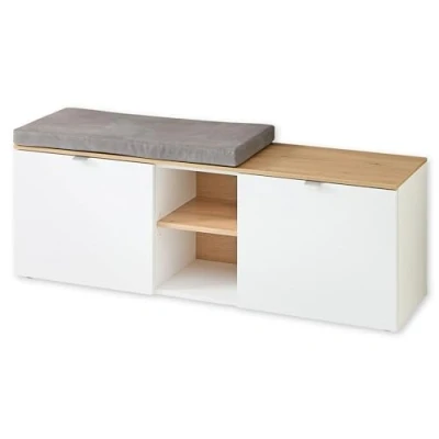 Imagen de Stella Trading Zapatos Bari, Aspecto Artesano, Certificado FSC, Banco Moderno con Espacio de Almacenamiento para su Pasillo, Madera ingeniería Plástico Metal, Blanco Artisan Roble, Sitzbank 2
