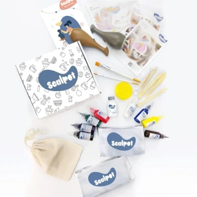 Imagen de kit de arcilla secado al aire, cerámica para principiantes, el incluye seca aire adultos, pintura, barniz, pinceles, esponja, herramientas modelado y guía