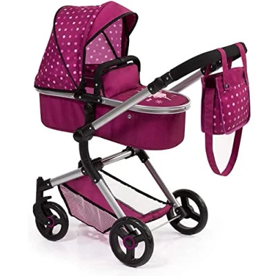 Imagen de Bayer Design 18467AA Cochecito de muñecas, Carro Neo Vario, Bolsa, Convertible, Plegable, Ajustable, Color Rojo con Hada y patrón, 52 cm