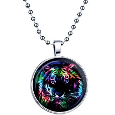Imagen de Yumilok Collar de Mujer Plata S925 Colgante Que Brilla en la Oscuridad, diseño Tigre, aleación medallón, para Hombre y Mujer, luz Azul