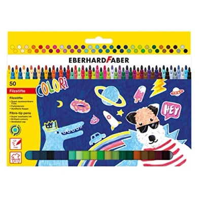 Imagen de Eberhard Faber 551150 Juego de rotuladores Colori, 50 lápices colores con punta fina, lavables