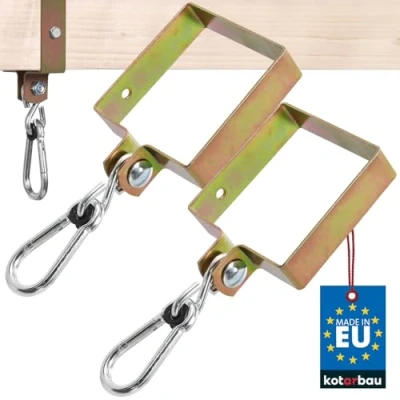 Imagen de KOTARBAU® Juego de 2 ganchos para columpio, rectangulares, 120 x mm, gancho mosquetón cuadrado, abrazadera columpio acero galvanizado, fijación gemelos, dorados