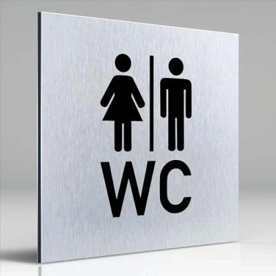 Imagen de Türschilder24 Placa de aluminio para puerta Dibond, 120 x 3 mm, inodoro, inodoro Pikto, 100% fabricado en Alemania (WC + pictograma)