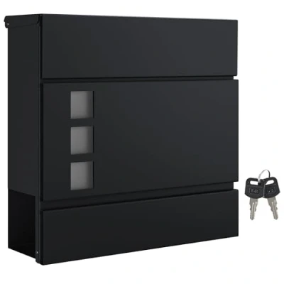Imagen de SONGMICS Buzón Moderno con portaperiódicos, Tapa, bloqueable, fácil de Instalar, Negro GMB052B01