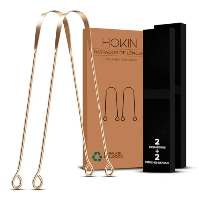 Imagen de HOKIN rascador de lengua, lengua cobre malo aliento tratamiento, 100% rascalenguas, raspador para hombres y mujeres cepillo limpiador higiene bucal (2
