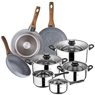 Imagen de San Ignacio Bateria de cocina 8 piezas en acero inoxidable, con juego sartenes aluminio forjado, inducción, PK3151, 18/20/24 +