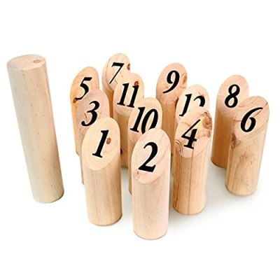 Imagen de BLUE SKY 12 Bolos Nórdicos Juego de Habilidad y Aire Libre 049712 Beige Madera 15 cm Juguete para Niños A Partir 6 años