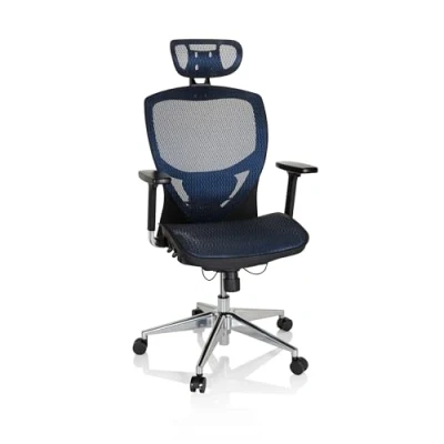 Imagen de hjh OFFICE 657010 Silla de Oficina Venus One Tejido Malla Azul, giatoria, Soporte Lumbar Flexible, Respaldo con Ajuste Altura
