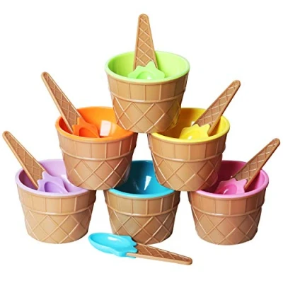 Imagen de TRIXES Juego de 6 Cuencos Postre y cucharas a Juego, plástico, diseño oblea