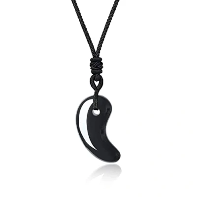 Imagen de COAI Collar Ajustable con Colgante Magatama de Obsidiana Negra Piedra Natural para Hombre y Mujer