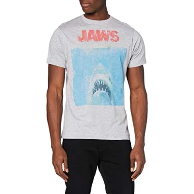 Imagen de Jaws Póster de película Camiseta Camisa, Gris (Grey Marl SPO), XL para Hombre