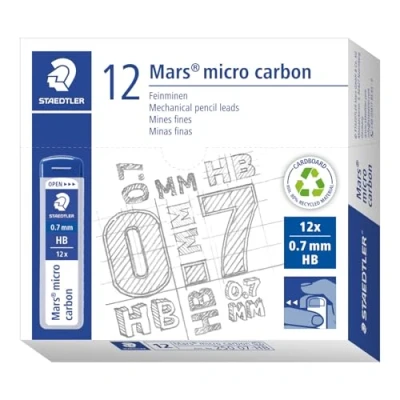 Imagen de Staedtler Mars Micro Carbon 250 Estuche 12 minas de grafito 0.7 mm Hb Paquete