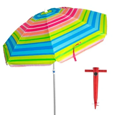 Imagen de Pincho Sombrilla Playa 180 cm, Aluminio, UPF+50 bloquea 99% de Rayos UV, 8 Varillas Fibra Vidrio, Muy Ligera 1,5 kg, Ventana Superior (Multicolor)