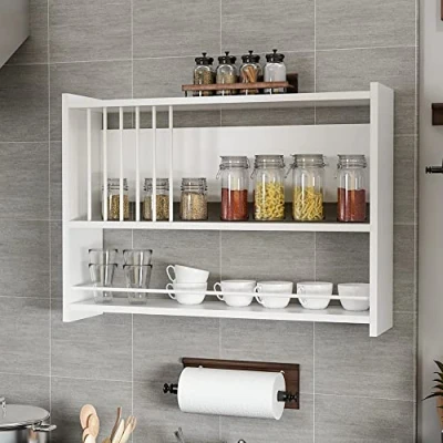 Imagen de [en.casa] Estantería de Pared para Cocina Estante Suspendido 3 Niveles Colgante Comedor Sala Aglomerado 60 x 84 20 cm Blanco