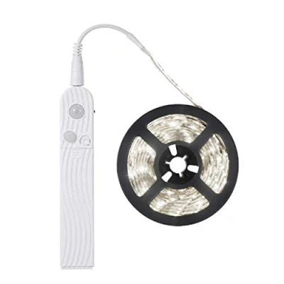Imagen de FOLGEMIR 2m Banda LED con detector de movimiento, blanco frío 6000K, luz nocturna batería sensor PIR, iluminación gabinete impermeabile, autoadhesivo (blanco 2m)