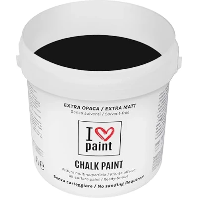 Imagen de I LOVE CHALK PAINT color Negro 4 litros Pintura a la tiza para muebles, paredes y objetos Sin lijado disolventes ni formaldehído decoración efecto base de agua