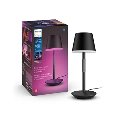 Imagen de Philips Hue Lámpara de mesa inteligente Go Portable, Luz Blanca y Colores, Portátil, recargable, Apta para interior exterior (IP20/54), Compatible con Alexa Google Home, negra